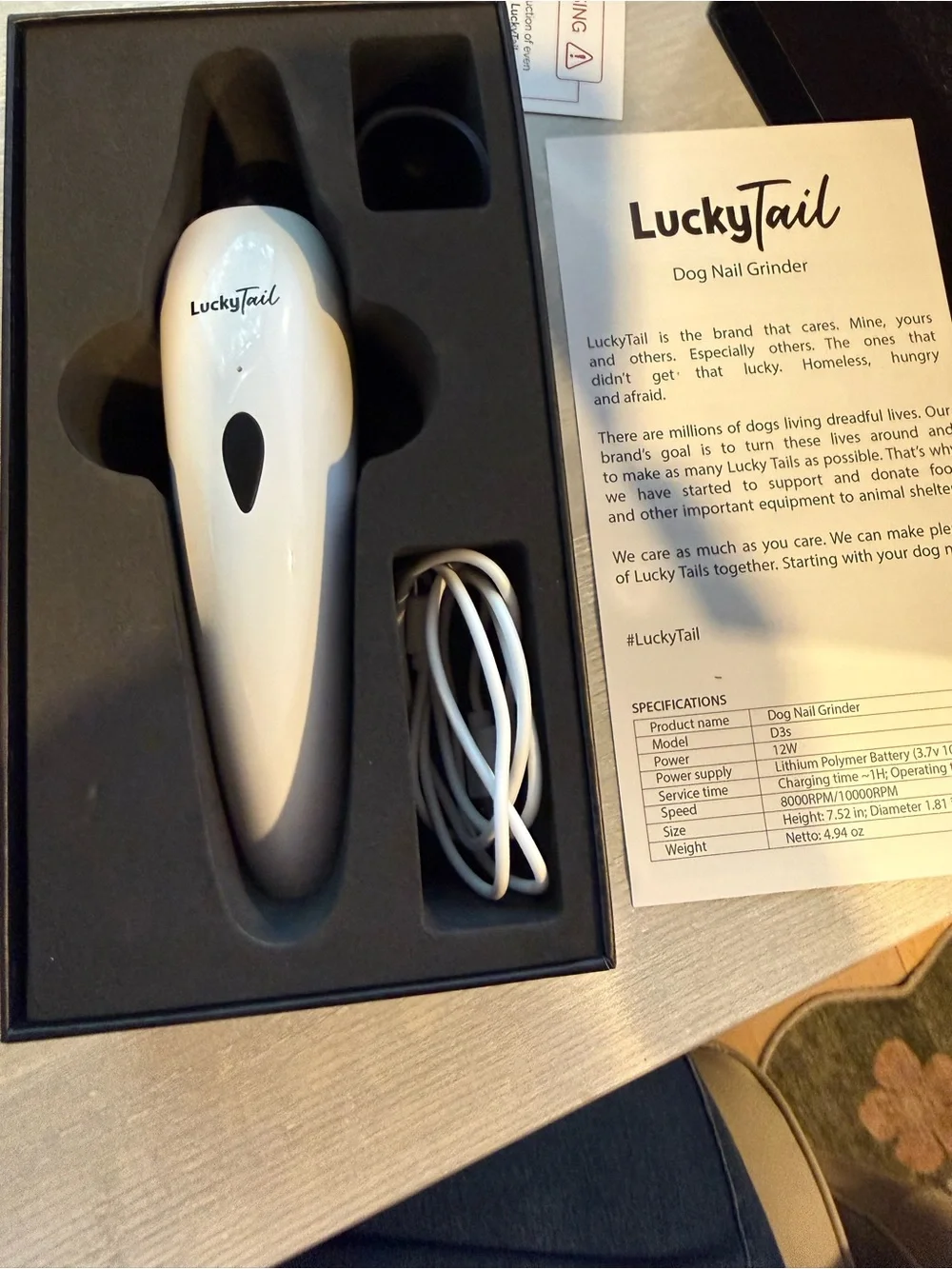 Lucky Brand LuckyTail Dog Nail Grinder in White and Black